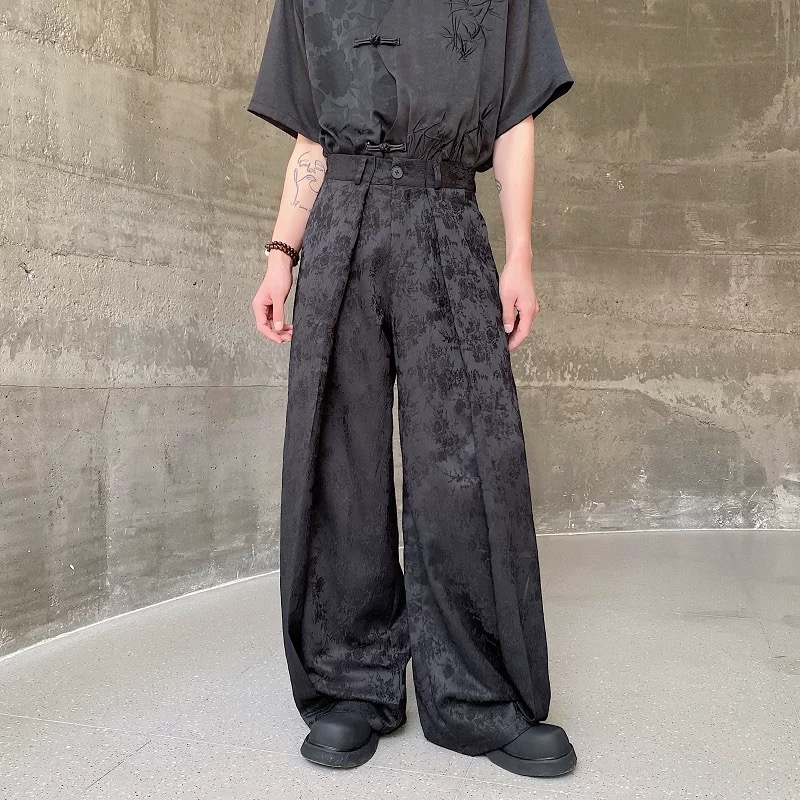 Street Fashion In Chinese - Men Chinese Style Wide Leg Pantalon