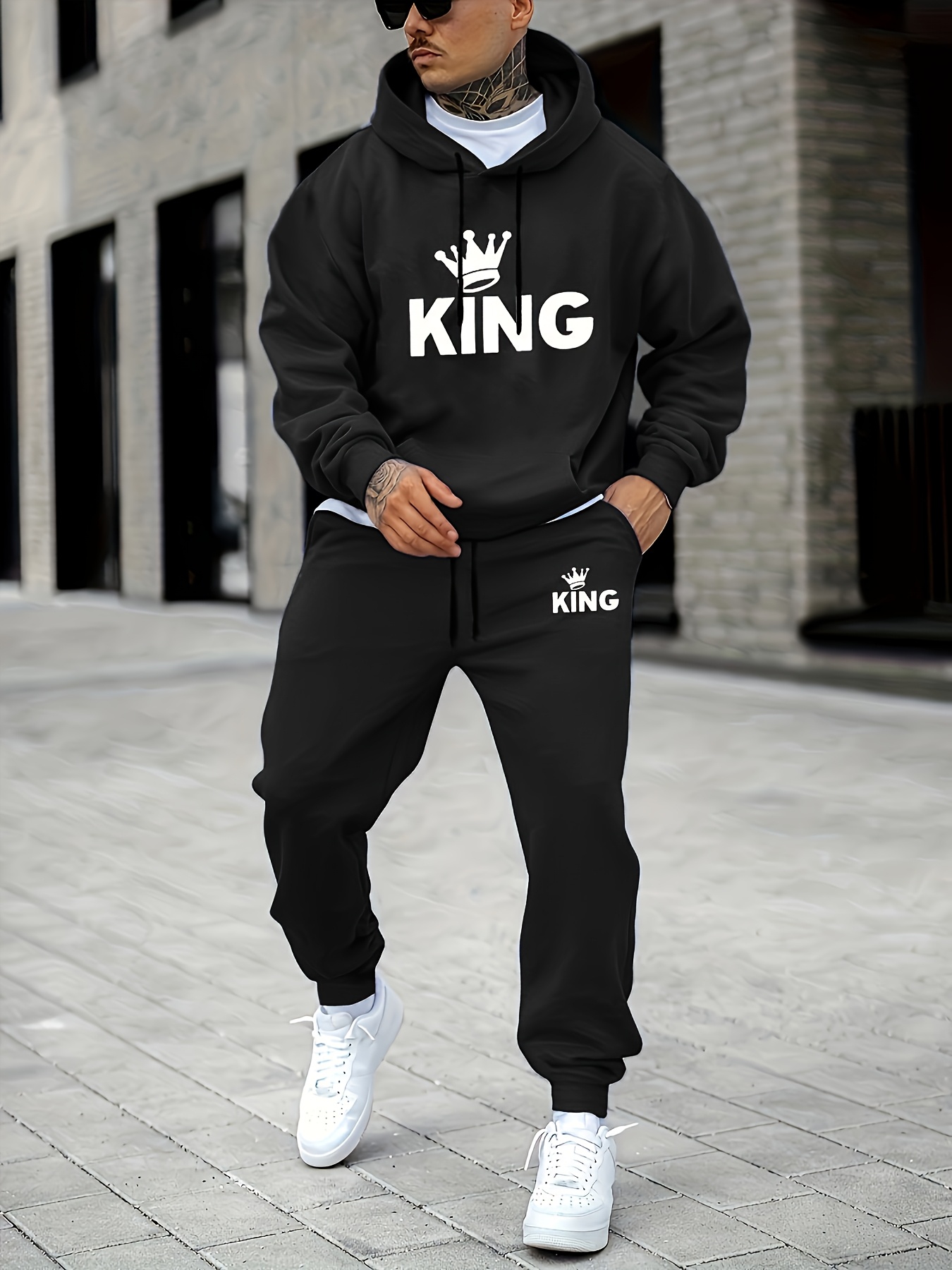 Street Fashion Outfit - Men's KING Crown Print Tracksuit 2‑Piece