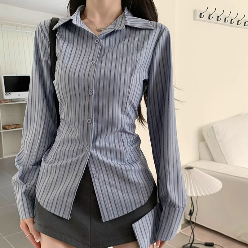 Y2k Striped Shirt Women Long S - огляд і ціна Street Fashion Korea