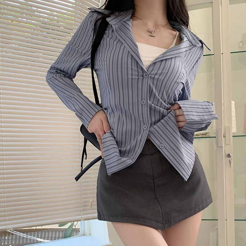 Y2k Striped Shirt Women Long S - огляд і ціна Street Fashion Korea