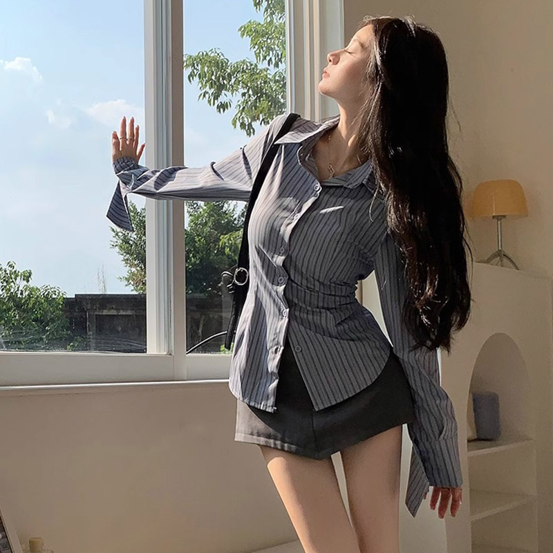 Y2k Striped Shirt Women Long S - огляд і ціна Street Fashion Korea