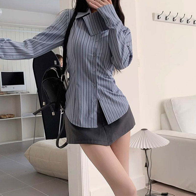Y2k Striped Shirt Women Long S - огляд і ціна Street Fashion Korea