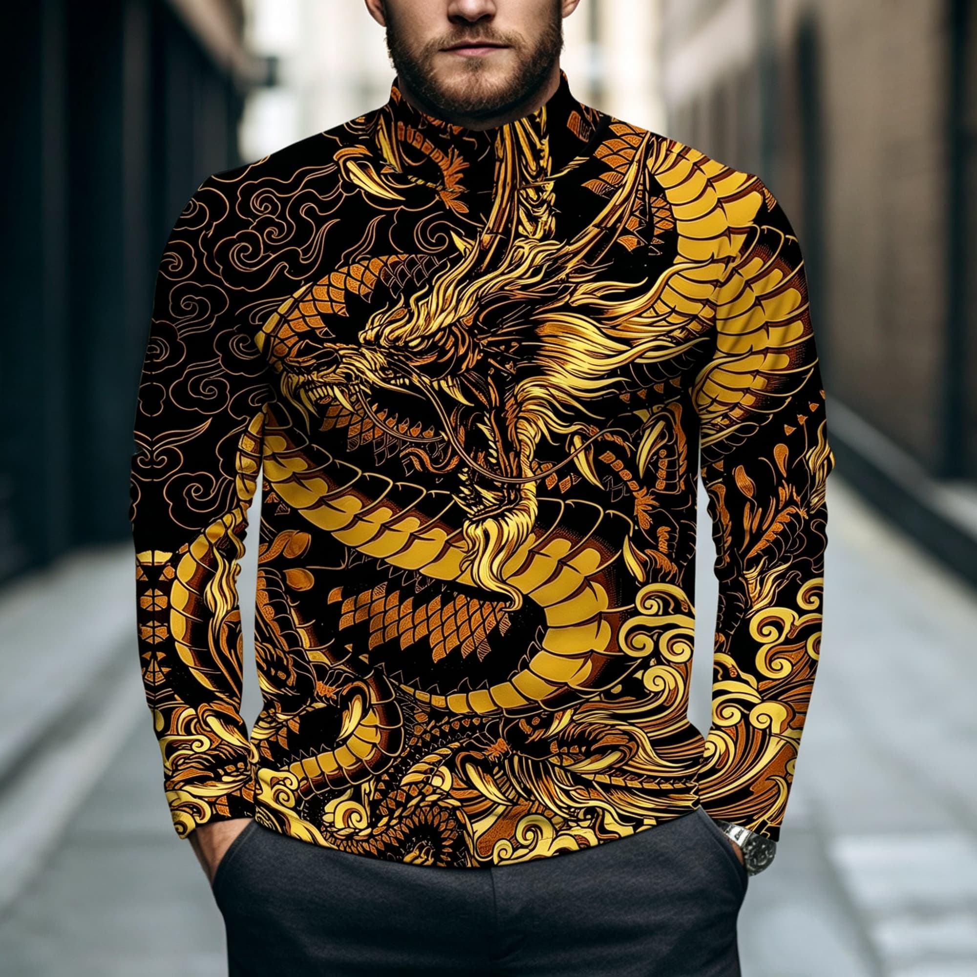 Men Mock Neck Long Sleeve Top, - огляд і ціна Street Fashion Asian